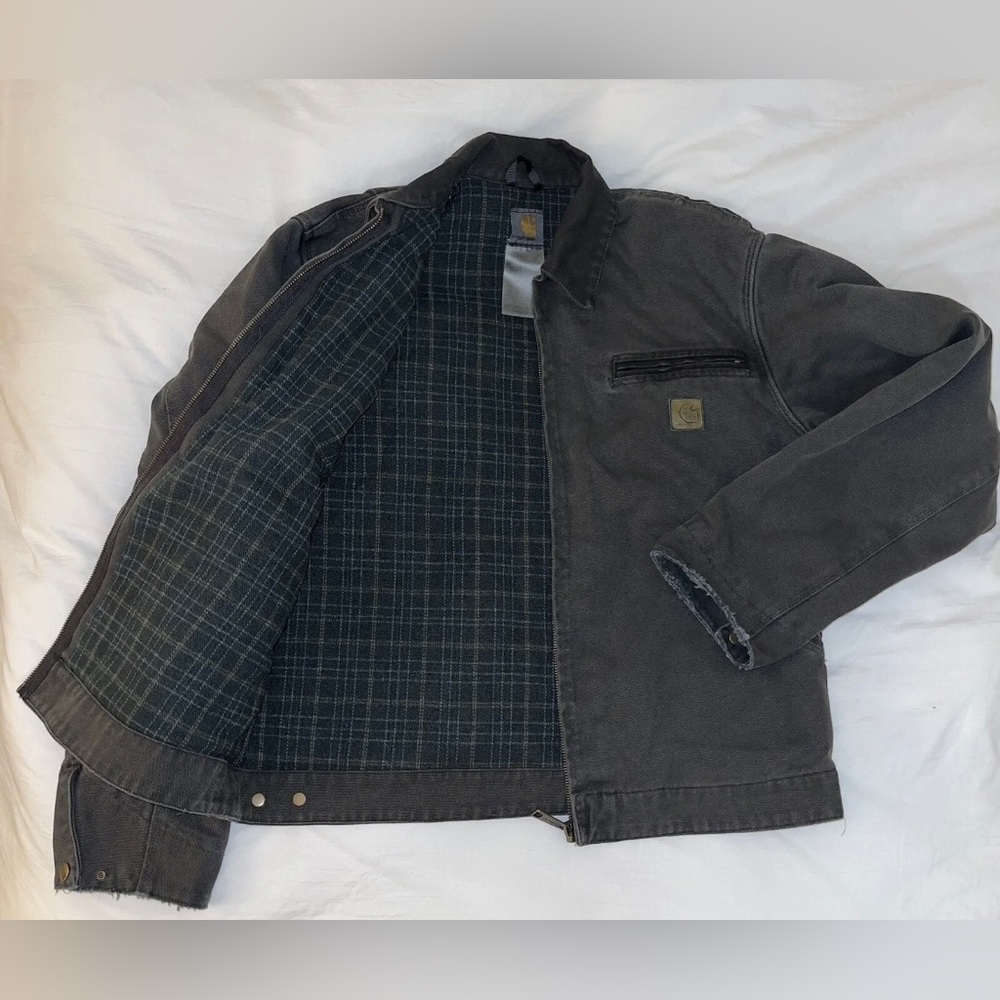 Vintage Carhartt Detroit Jacket J97 Dark Gray/BlackBlanket Lined size Medium (M)